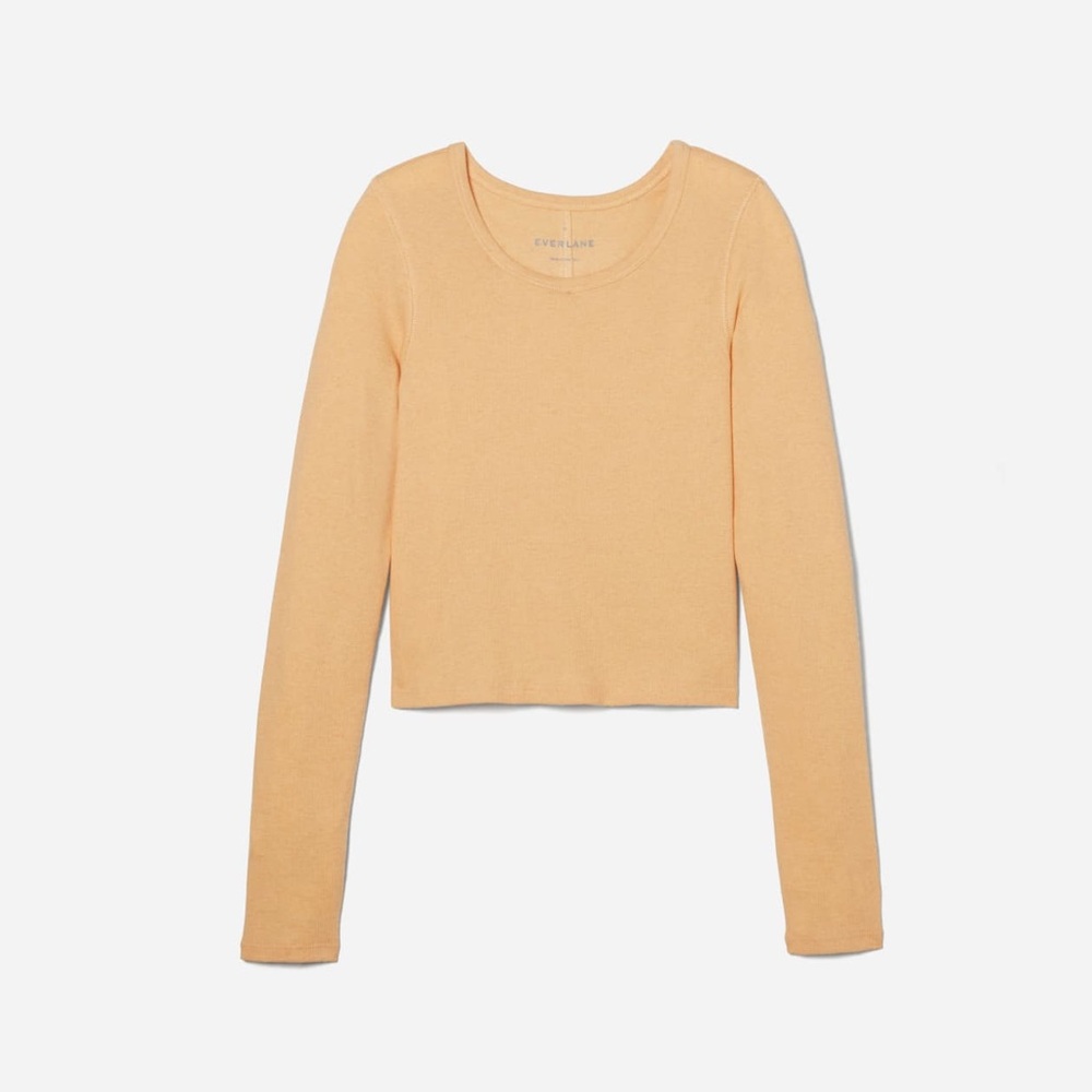 Everlane the Pima Micro Rib Cropped Long Sleeve Crew in Melon
